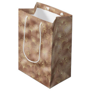 Rosa Ginkgoblatt mit luxuriösen goldenen Akzenten Mittlere Geschenktüte
