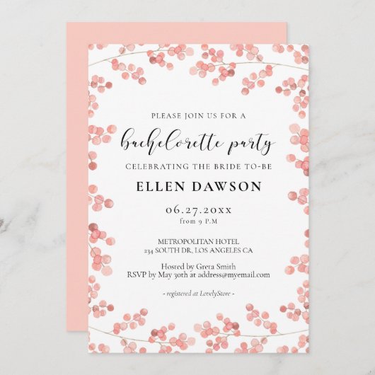 Rosa Gipskraut Blumenkohl Junggeselinnen-Abschied Einladung (Vorne/Hinten)
