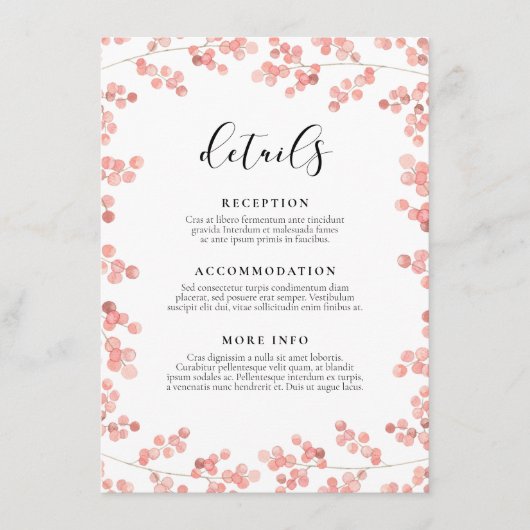 Rosa Gipskraut Hochzeitsgast-Informationen Begleitkarte (Vorderseite)