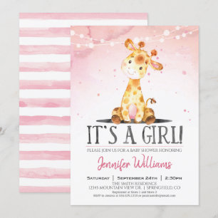 Rosa Giraffe Baby Duschmädchen Einladung