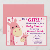 Rosa Giraffe, Babydusche Einladung (Vorne/Hinten)