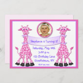 Rosa Giraffe Foto Geburtstagseinladung Einladung (Vorne/Hinten)