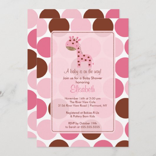 Rosa Giraffe Kinderdusche Einladung (Vorne/Hinten)