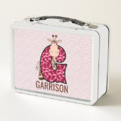 Rosa Giraffe Letter G Animal Print Metall Brotdose (Rückseite)