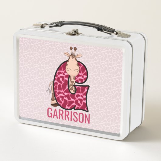 Rosa Giraffe Letter G Animal Print Metall Brotdose (Vorderseite)