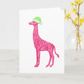 Rosa Giraffe mit grüner Weihnachtsmannmütze Karte (Gelbe Blume)