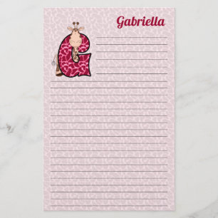 Rosa Giraffe Mongrammatierter Buchstabe G Mädchen Briefpapier