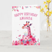 Rosa Giraffe und Blumenkuchen Geburtstag Karte (Gelbe Blume)