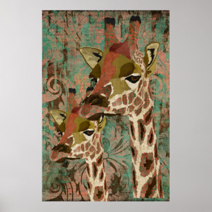 Rosa Giraffen Damask Art Poster