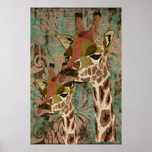 Rosa Giraffen Damask Art Poster (Vorne)