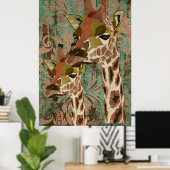 Rosa Giraffen Damask Art Poster (Heimbüro)