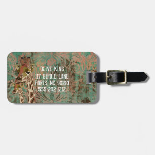 Rosa-Giraffen-Damast-Gepäckanhänger Gepäckanhänger