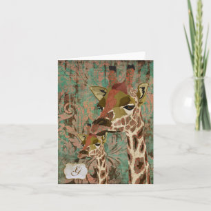 Rosa-Giraffen-Damast-Monogramm Notecard