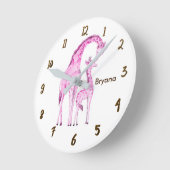 Rosa Giraffen Dschungel Kinderzimmer Saal Personal Runde Wanduhr (Winkel)