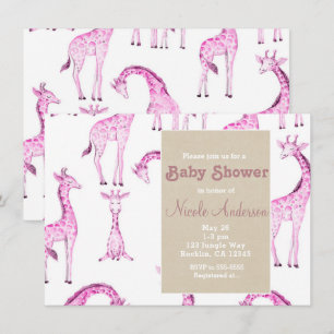 Rosa Giraffen & Kraft Safari Whimsical Babyparty Einladung