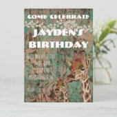 Rosa Giraffes Damask Geburtstag Einladung (Stehend Vorderseite)