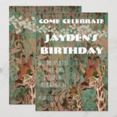 Rosa Giraffes Damask Geburtstag Einladung (Vorne/Hinten)