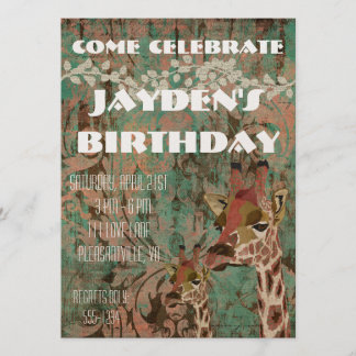 Rosa Giraffes Damask Geburtstag Einladung
