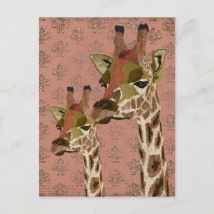 Rosa Giraffes Glitzy Postcard Postkarte