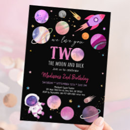 Rosa Girl Astronaut Space Two der Mond zum Geburts Einladung