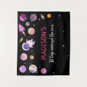 Rosa Girl Astronaut Weltraum Geburtstagsgrunst Wandteppich (Vorderseite)