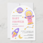 Rosa Girl Astronauten Arch Baby Dusche im Weltraum Einladung (Vorderseite)