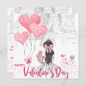 Rosa Girl/Bike-Ballon/Valentinstag-Karte (Vorne/Hinten)