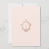 Rosa Girl Confirmation Rose Gold Cross Wappen Blus Einladung (Rückseite)