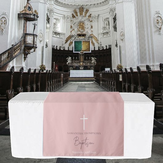 Rosa Girl Cross Christening Taufen Tischläufer Wandteppich