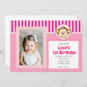 Rosa Girl Monkey zum Geburtstag Einladung (Vorne/Hinten)