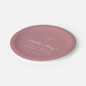 Rosa Girl Religious Cross Erste Kommunion Pappteller (Schrägansicht)