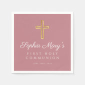Rosa Girl Religious Cross Erste Kommunion Serviette (Vorderseite)