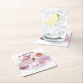 Rosa Girl Rocket Planets Galaxy Rechteckiger Pappuntersetzer (Vor Ort)