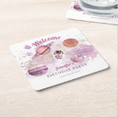 Rosa Girl Rocket Planets Galaxy Rechteckiger Pappuntersetzer (angewinkelt)