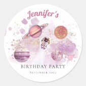 Rosa Girl Rocket Planets Galaxy Runder Aufkleber (Vorderseite)