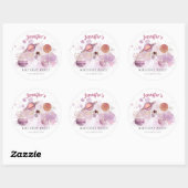 Rosa Girl Rocket Planets Galaxy Runder Aufkleber (Blatt)