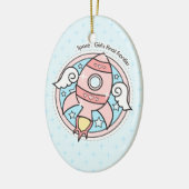 Rosa Girl Rocketship Keramik Ornament (Links)