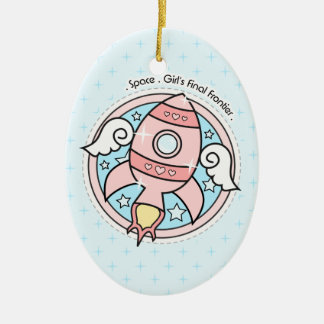 Rosa Girl Rocketship Keramik Ornament