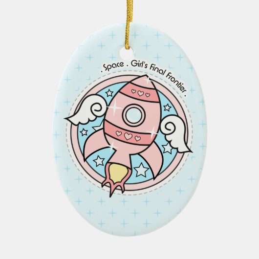 Rosa Girl Rocketship Keramik Ornament (Vorne)