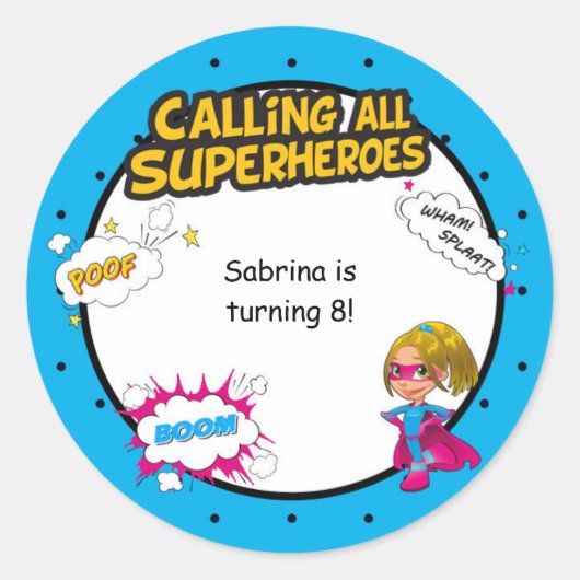 Rosa Girl Superhero Comic Sticker Siegel (Vorderseite)