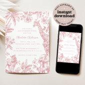 Rosa Girl Toile Safari Elegante Babydusche Einladung