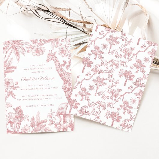 Rosa Girl Toile Safari Elegante Babydusche Einladung
