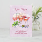 Rosa Girls Night Wine Einladung (Stehend Vorderseite)