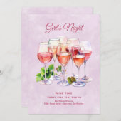 Rosa Girls Night Wine Einladung (Vorne/Hinten)