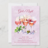 Rosa Girls Night Wine Einladung (Vorderseite)