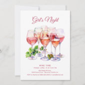 Rosa Girls Night Wine Einladung (Vorderseite)