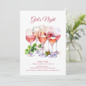 Rosa Girls Night Wine Einladung (Stehend Vorderseite)