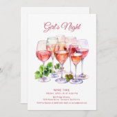 Rosa Girls Night Wine Einladung (Vorne/Hinten)