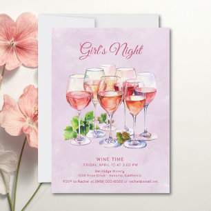 Rosa Girls Night Wine Einladung