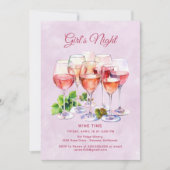 Rosa Girls Night Wine Einladung (Vorderseite)